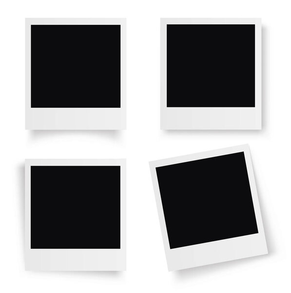 Set of photo frame. Retro Photo Frame Template for your photos. White plastic border on a transparent background. - stock vector.