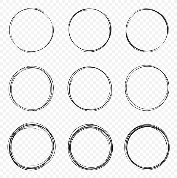 Conjunto de círculos desenhados à mão vetorial. Círculos redondos de rabiscos circulares para mensagem - vetor de estoque . — Vetor de Stock