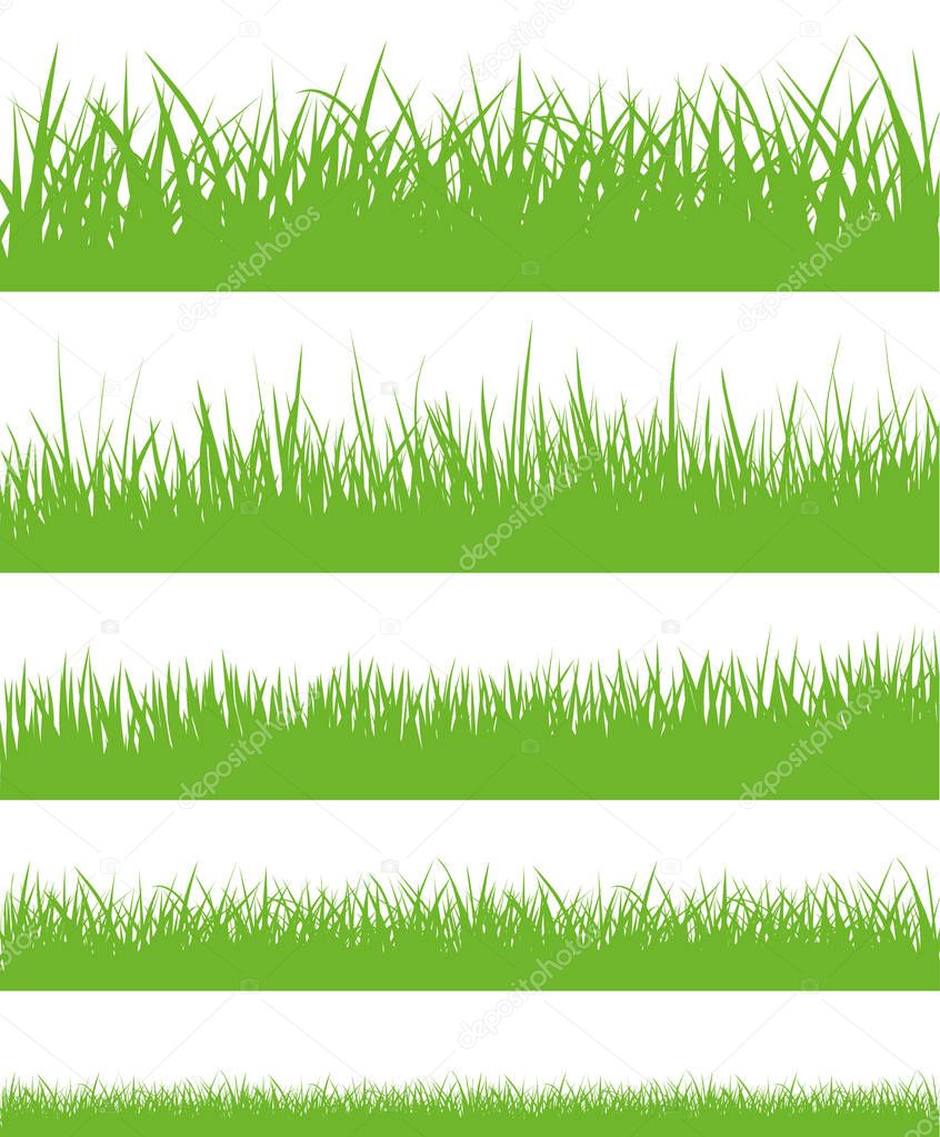 Vector set of green grass silhouettes - stock vector.