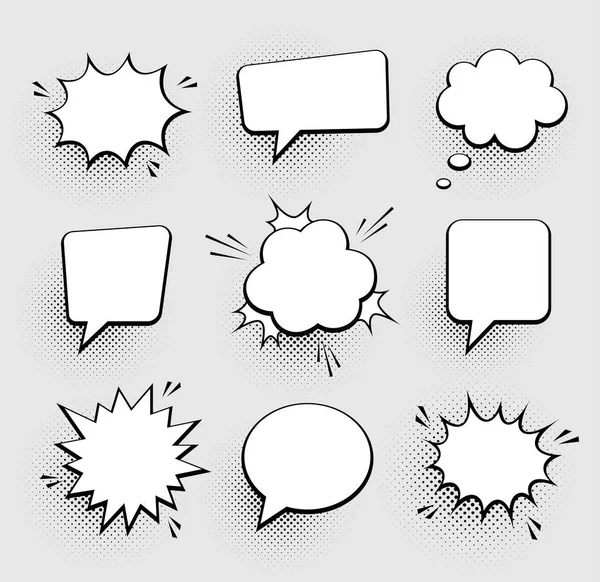 Retro empty comic speech bubbles set with black halftone shadows — Stock Vector