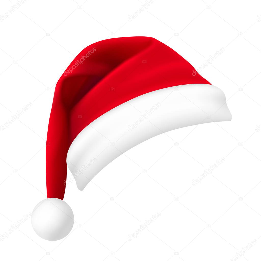 Santa Claus hat isolated on white background. New Year red hat r