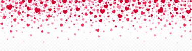 Kırmızı Konfeti Kalpleri Düşüyor. Şeffaf arka plana kalp konfetisi düşüyor. Sevgililer Günü geçmişi. Sevgililer Günü düz stil - hisse senedi vektörü.