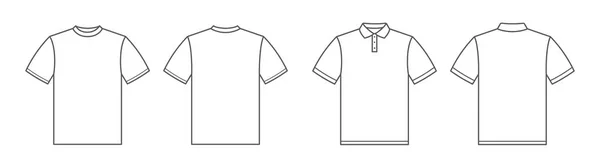 Camisetas. Polo. Camiseta vista frontal y trasera. Estilo de contorno - vector de stock . — Archivo Imágenes Vectoriales