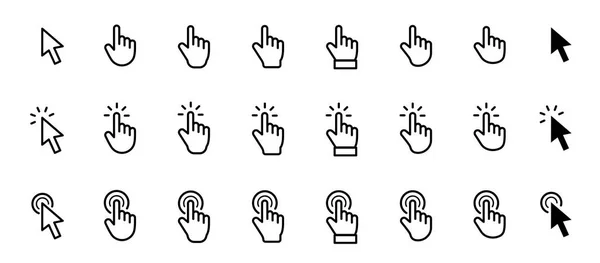 Pointeur curseur omputer souris icône. En cliquant sur le curseur, pointant la main clique sur les icônes. Cliquez sur le curseur - vecteur de stock . — Image vectorielle