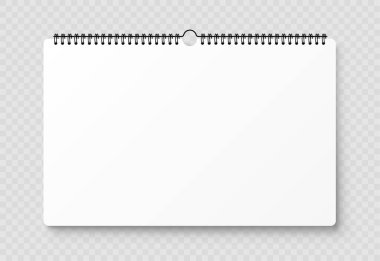 Gerçekçi boş duvar takvimi. Spiral boş duvar takvimi modeli. Şeffaf arkaplan vektöründeki gölgeye geç - hisse senedi vektörü.