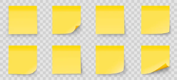 Realystic Set Stick Note Aislado Sobre Fondo Transparente Color Amarillo — Vector de stock