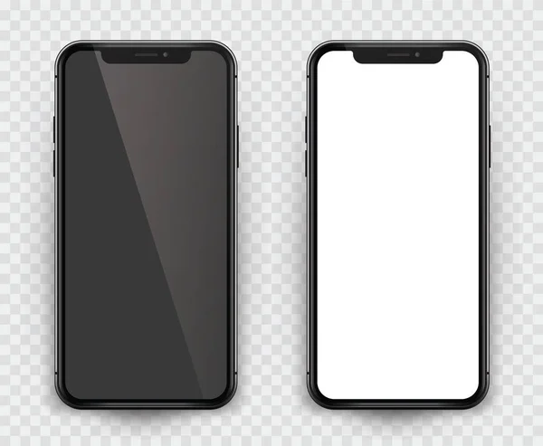 Diseño Realista Del Teléfono Inteligente Vector Negro Con Pantalla Vacía — Vector de stock