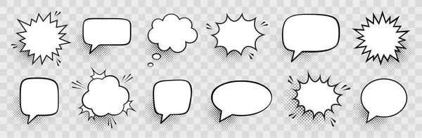 Retro Empty Comic Speech Bubbles Set Black Halftone Shadows Vintage — Stock Vector