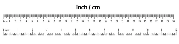 标尺30厘米 12英寸 标尺刻度测量 长度刻度图表 统治者30厘米和12英寸 白色背景上的黑色 种群向量 — 图库矢量图片