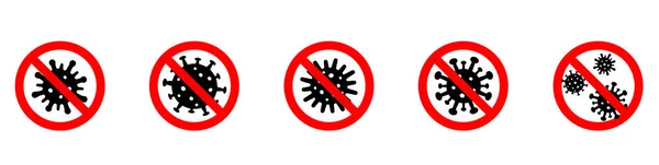 Ícone Coroonavírus Com Proibição Vermelha 2019 Ncov Bactérias Coronavírus Parar — Vetor de Stock