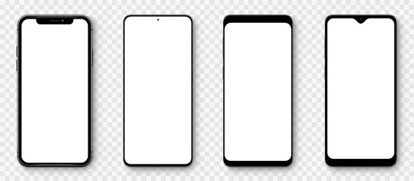Реалістичні Моделі Смартфона Прозорими Екранами Колекція Макетів Смартфонів Пристрій Вид — стоковий вектор