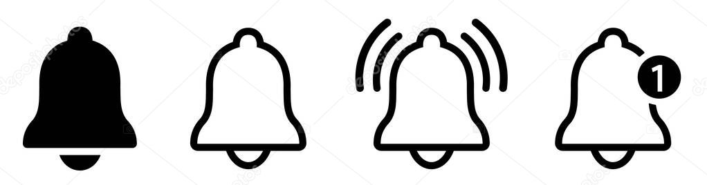 Notification bell icon. Alarm symbol. Incoming inbox message. Ringing bells. Alarm clock and smartphone application alert. Social media element. New message symbol flat style - stock vector.