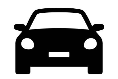 Araba ikonu. Otomobil izole edildi. Işınlama simgeleri. Otomobil silueti ön görünüm. Beyaz zemin üzerinde Sedan araba, araç veya otomobil sembolü - stok vektörü.