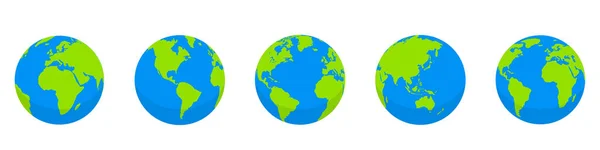 地球设定 世界地图呈球状 在白色背景下收集地球球体 平面风格 股票矢量 — 图库矢量图片