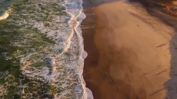 Waves arrive on the beach of Namibia in the rays of the African sunset. — Stock Video