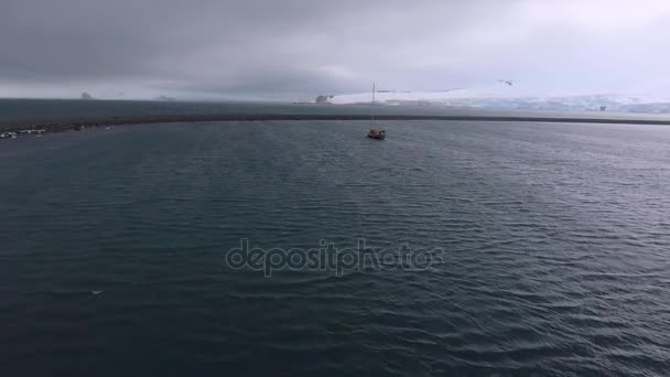 Landskap yacht i havet bay nära Antarktis. Andreev. — Stockvideo