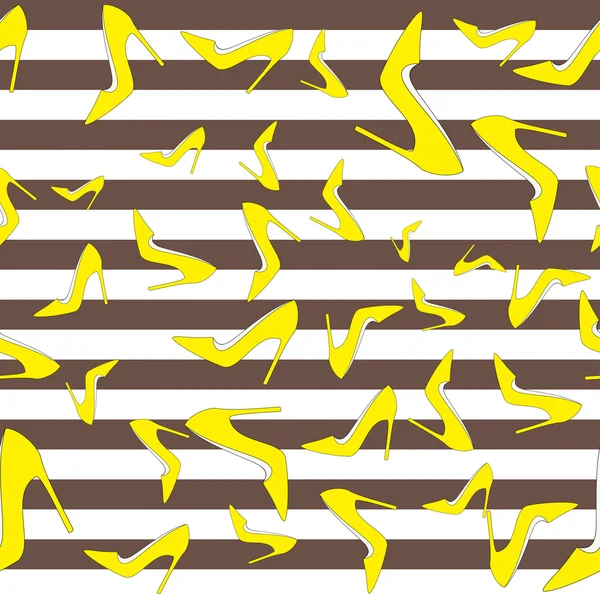 Mahkeme seamless modeli - sarı pompalar kahverengi ve beyaz şeritler, vektör çizim üzerinde ayakkabı