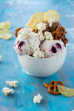 Çikolata ve vanilyalı dondurma.