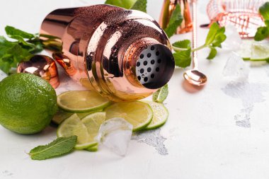 Mojito kokteyl malzemelerin üzerine beyaz taş tablo