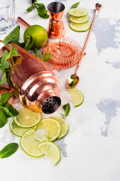 Coquetel Mojito ingredientes na mesa de pedra branca — Fotografia de Stock