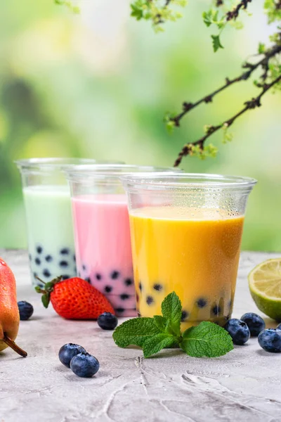 Chá de bolha caseiro com pérolas de tapioca — Fotografia de Stock