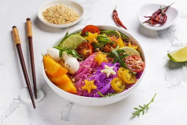 Rainbow noodle, unicorn pasta bowl — 스톡 사진