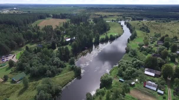 Sobrevolando el río y el bosque — Vídeos de Stock