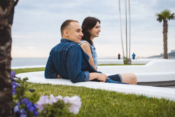 Beautiful sweet couple near the sea