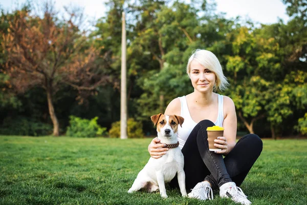 Jovem mulher formação bonito cão — Fotografia de Stock