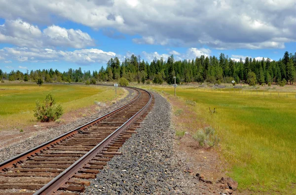 Curving Railway Track Embora o campo — Fotografia de Stock