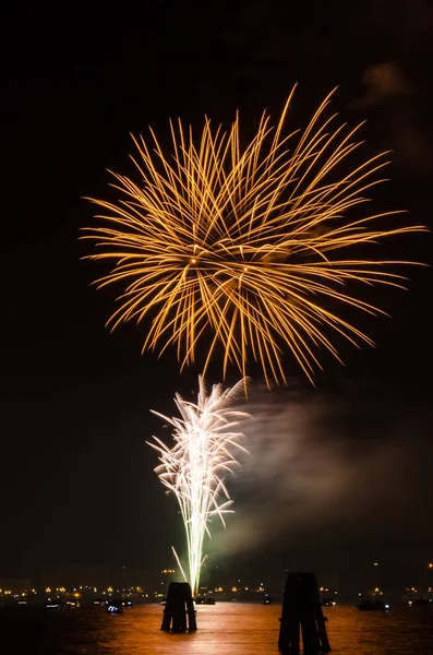 Vuurwerk op de nachtelijke hemel — Stockfoto