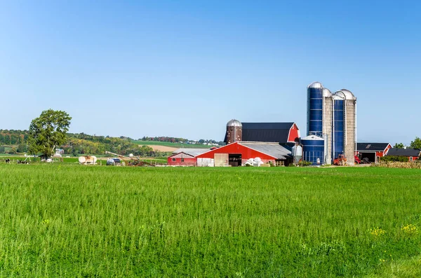 Typisch amerikanischer Bauernhof im Herbst unter blauem Himmel — Stockfoto