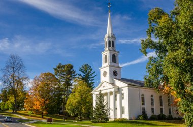 Beautiful White Church and Autumn Colours clipart