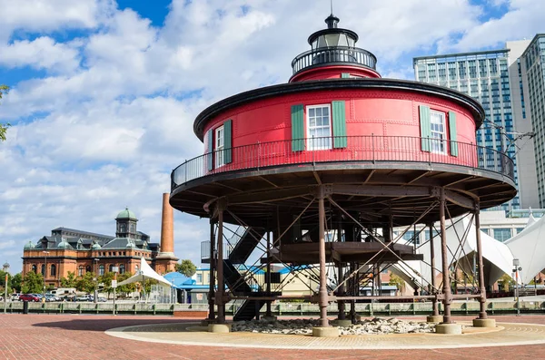 Farol Histórico Sete Pés Knoll Baltimore Dia Queda Ensolarado — Fotografia de Stock