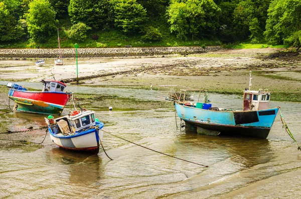 Tre Små Fiskebåtarna Hamnen Vid Lågvatten Fishguard Wales Storbritannien — Stockfoto