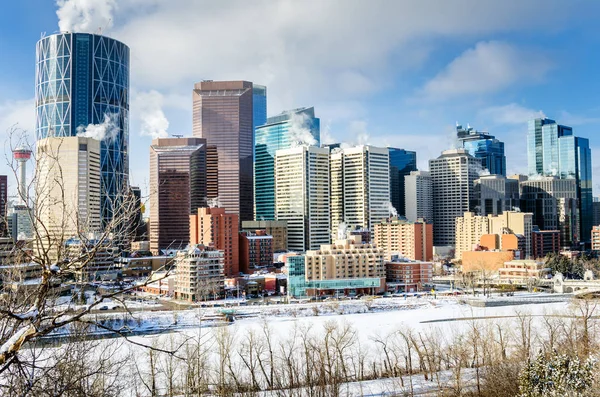 Bela Vista Dos Arranha Céus Modernos Centro Calgary Uma Manhã — Fotografia de Stock