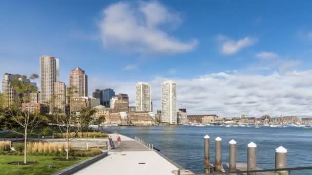 Boston Skyline Port Par Une Journée Automne Venteux Timelapse — Video