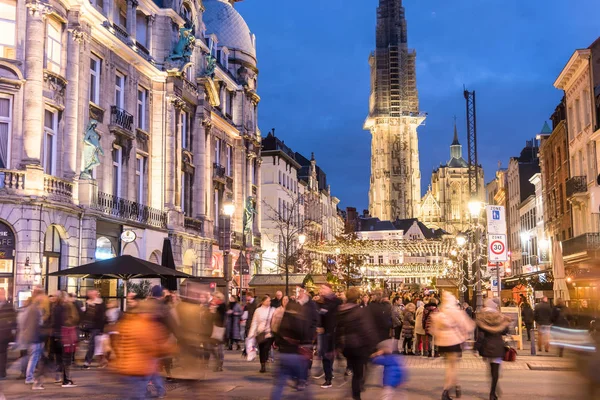 Antwerp Belgium December 2019 People Strolling Christmas Market Suikerui Street — Stock Photo, Image