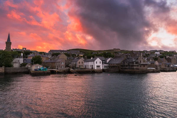 Dramatic Sunset Coastal Town Scotland Stromness Orkeny Island — Stock Photo, Image