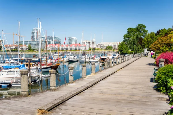 晴れた夏の日に港沿いのボードウォーク 現代のアパートの建物が背景に表示されます ビクトリア カナダ — ストック写真