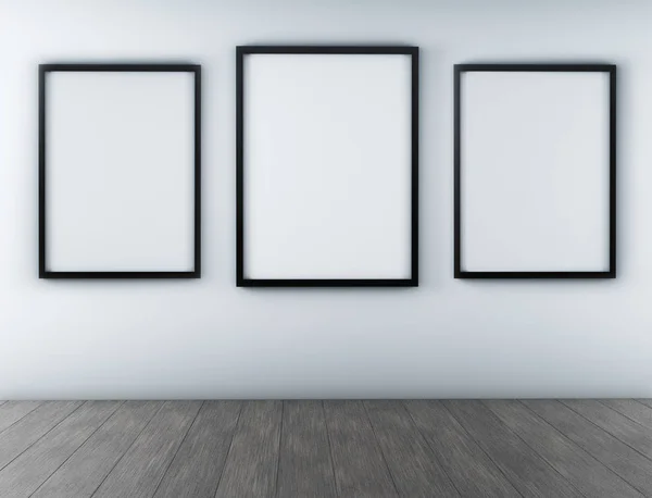 Zwarte frames op de witte muur. 3D render — Stockfoto