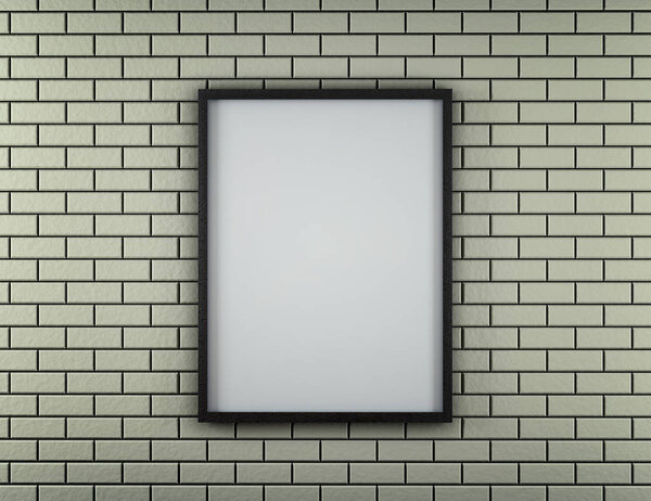 White Blank Poster in brick wall and wooden floor room. 3d render