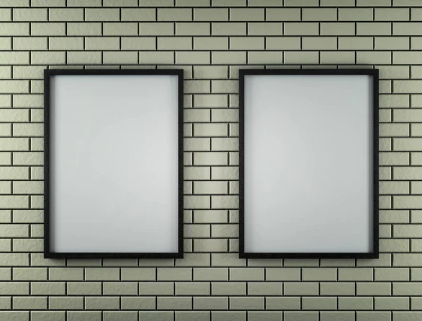 Witte lege Poster in de bakstenen muur en houten vloer kamer. 3D — Stockfoto