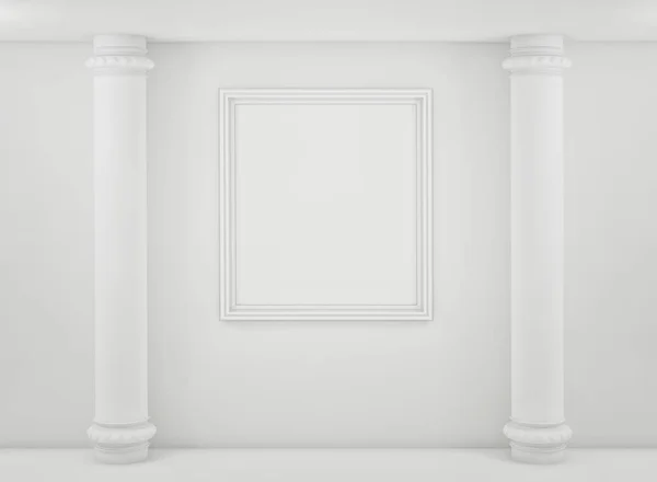 Leuchtrahmen an weißer Wand. Mockup 3D-Renderer — Stockfoto