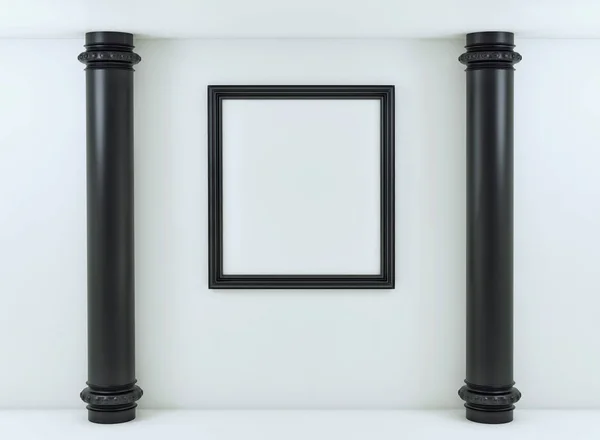 Cornice nera su parete bianca. Mockup rendering 3d — Foto Stock