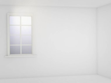 ışık beyaz boş oda. 3D render