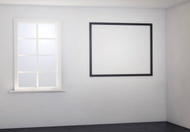 siyah zemin ışık beyaz oda. 3D render