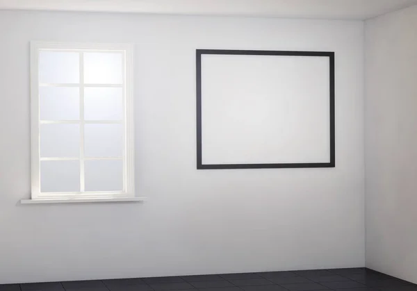 Helles weißes Zimmer mit schwarzem Boden. 3D-Darstellung — Stockfoto