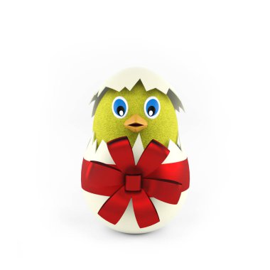 Paskalya yortusu yumurta sarı tavuk. 3D render