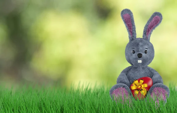 Joli lapin et oeufs de Pâques. 3d rendu — Photo